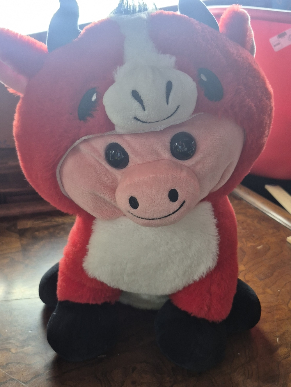 Cute Red and White Pig-Cow Plush Stuffed Animal for Kids